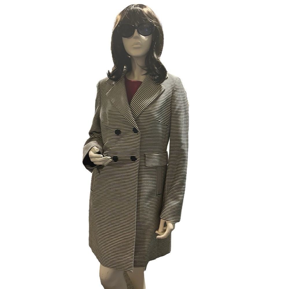 Talbot Navy Blue and Natural Stripe Double-Breasted Coat Size 10